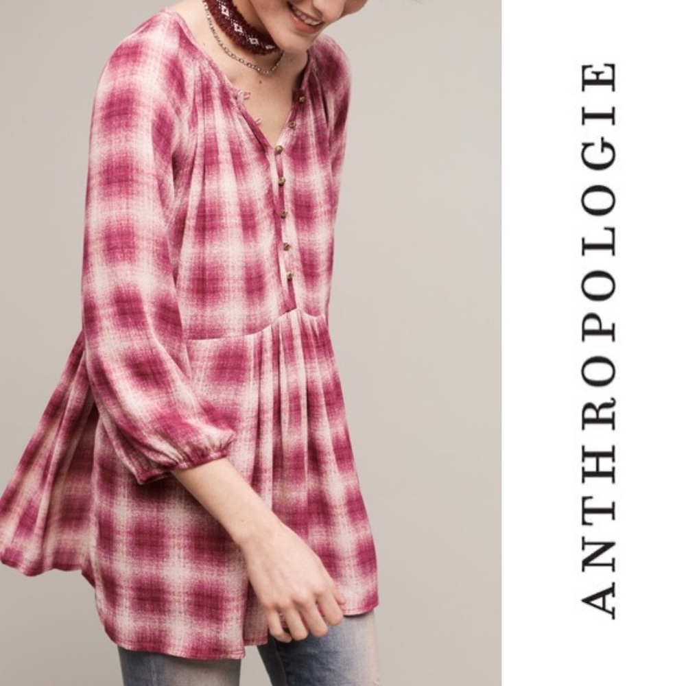 Anthropologie - Maeve - Red Plaid Peplum Tunic